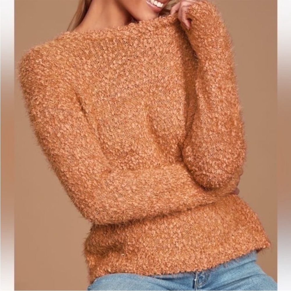 All Bundled Up Dusty Peach Eyelash Knit Sweater